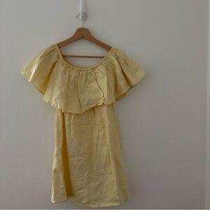 Reformation linen off the shoulder mini dress in butter yellow